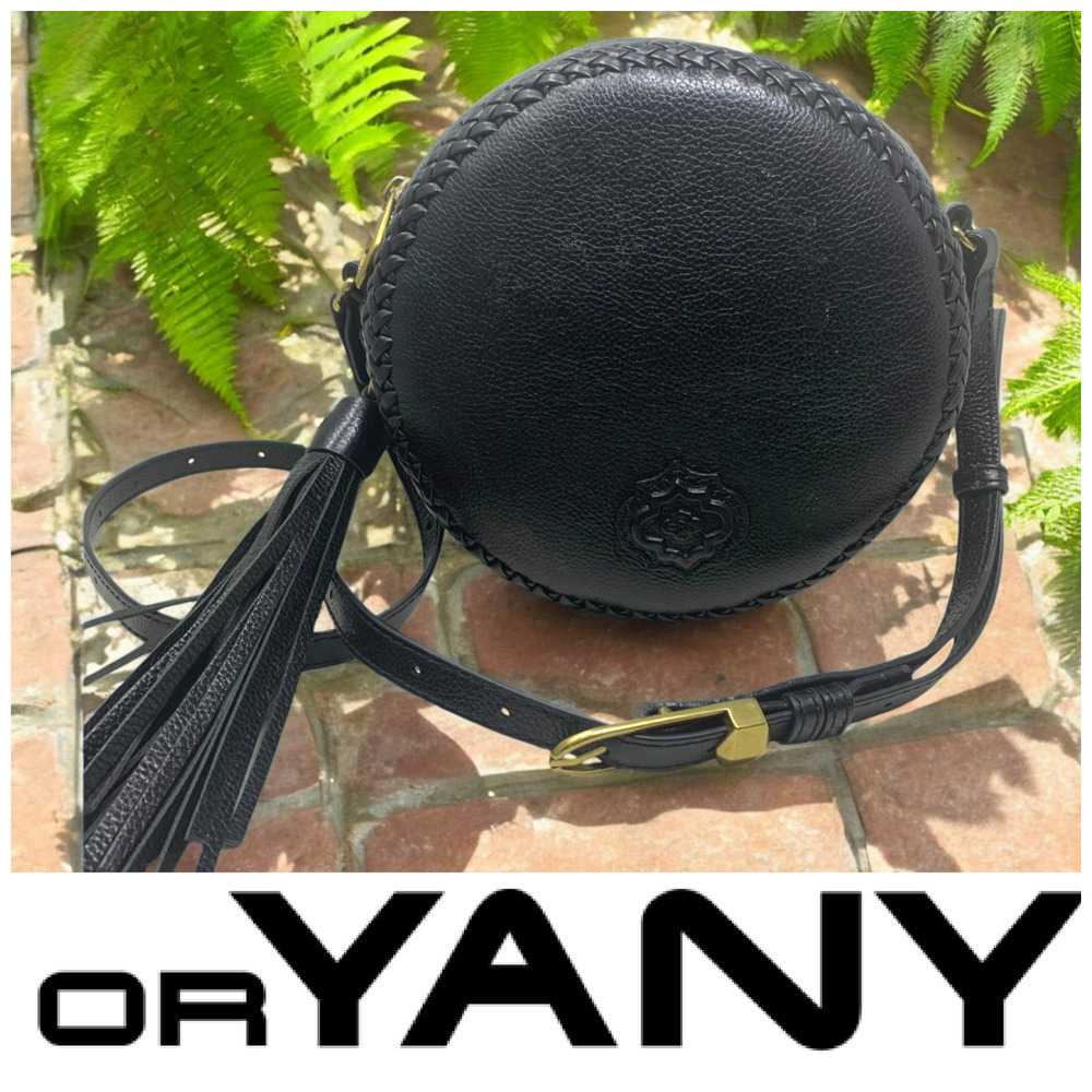 NEW orYANY Kaye Black Leather Round Canteen Crossbody Bag Circle Purse NWT